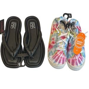 Girls Casual Bump Toe Sneakers Tie-Dye, & Blk Puffy Thong Flip Flop Sandals Sz.6